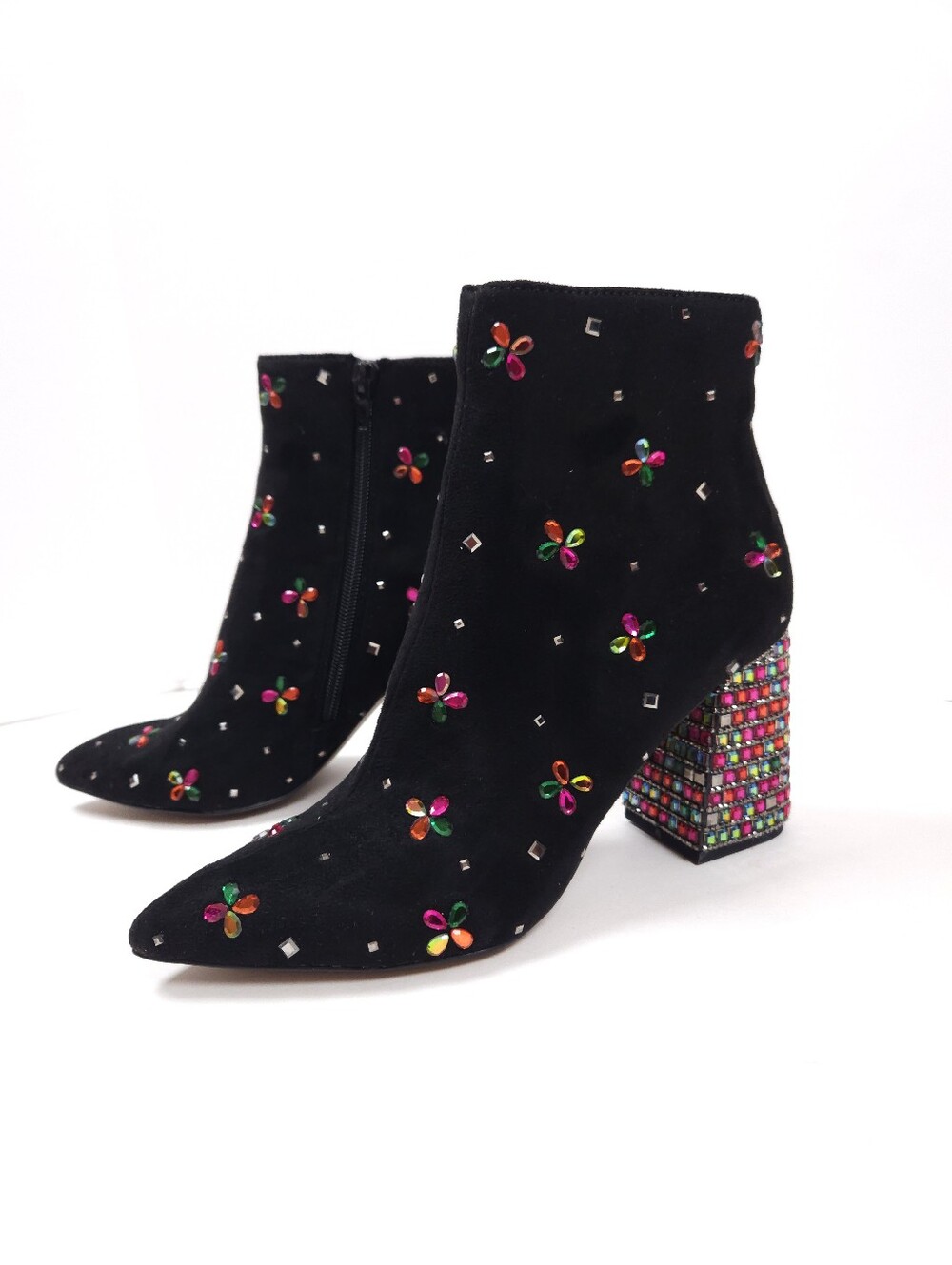 Betsey Johnson Joise Women's Rhinestone Bootie Black Faux Suede US Size 6.5 M